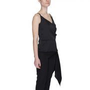 Black silence women tank top in black satin with sweetheart neckline and ruched detailing on a camisole style