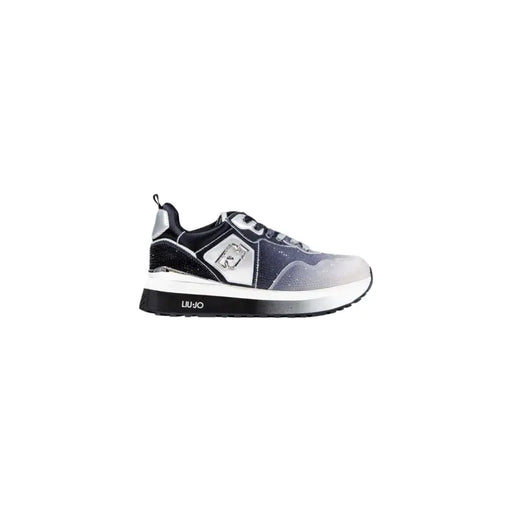 Black and silver gradient Liu Jo slip-on athletic sneaker with rhinestones and thick sole