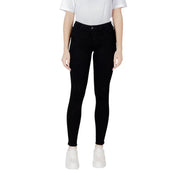 Jean skinny noir à la coupe ajustée et élégante, taille haute, en denim noir résistant.