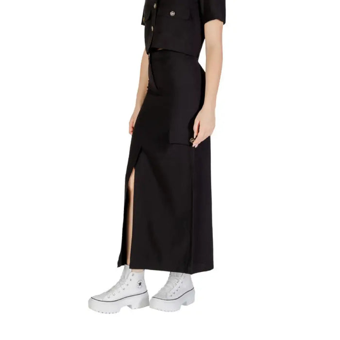 Black Maxi Skirt with Front Slit showcasing a stylish and elegant design