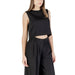 Black sleeveless crop top and wide-leg pants set for women, stylish and comfortable outfit