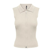 Gilet sans manches zippé en maille côtelée couleur crème pour femme
