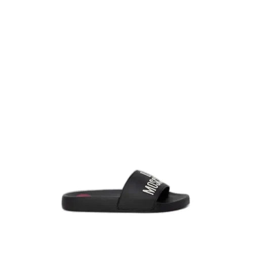 Black slide sandal with white ’Moschino’ branding from Love Moschino Women Slippers
