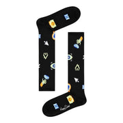 Black socks featuring computer icons, perfect for tech enthusiasts and casual wear