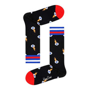Black socks featuring an eye and lightning bolt pattern for stylish comfort