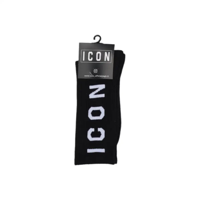 Black socks featuring ICON lettering from the White Sock With ICON Lettering collection