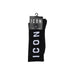 Black socks featuring ICON lettering from the White Sock With ICON Lettering collection