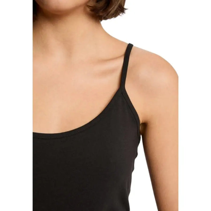 Black spaghetti strap tank top displayed as a stylish and comfortable women’s clothing item