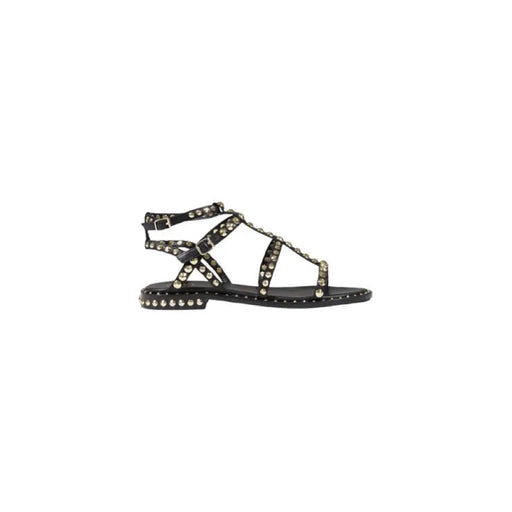 Black studded gladiator sandal displayed in a product image designed for fashionable footwear