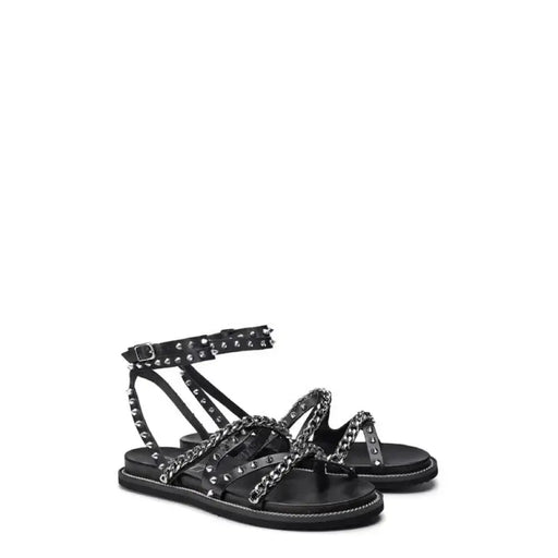 Black studded gladiator sandal with ankle strap for stylish summer footwear