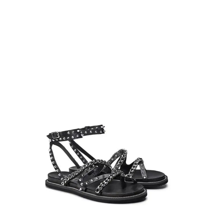 Black studded gladiator sandal with ankle strap for stylish summer footwear