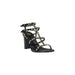 Black studded heeled sandal showcased in the product listing for stylish footwear