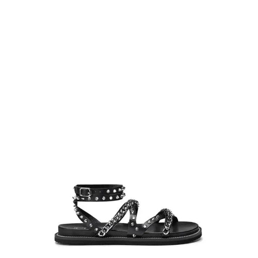 Black studded sandal with ankle strap featured in the product Black Studded Sandal with Ankle Strap