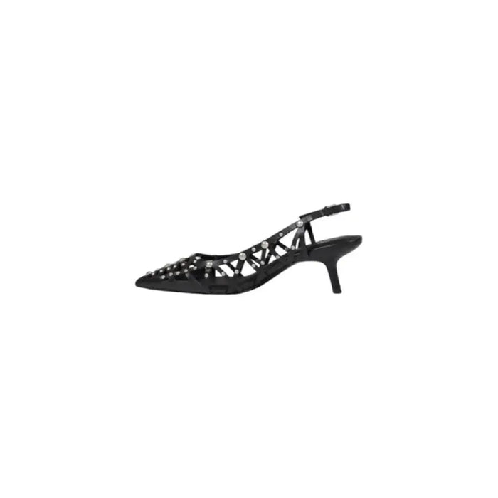 Black studded slingback heel with decorative embellishments for a stylish look