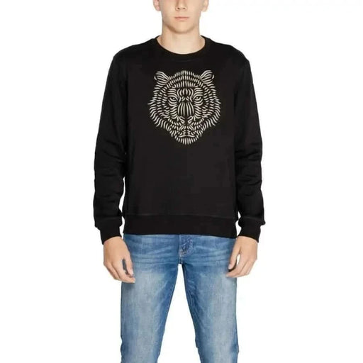 Black sweatshirt with stylized tiger face design by Antony Morato Men Sweatshirts