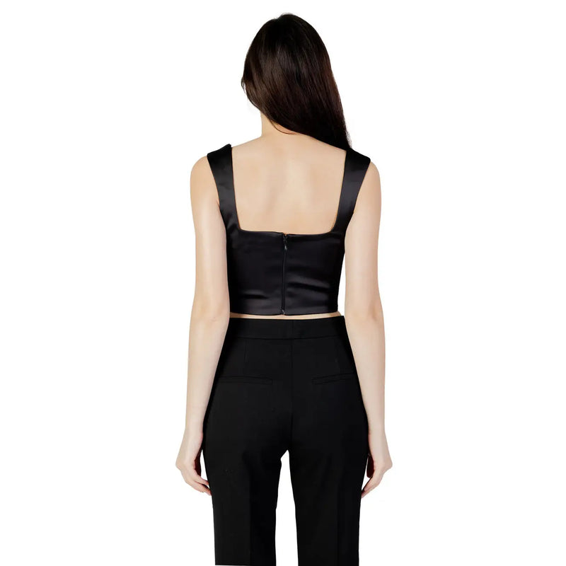 Black satin sweetheart neckline women’s tank top with square neckline and thin shoulder straps front view