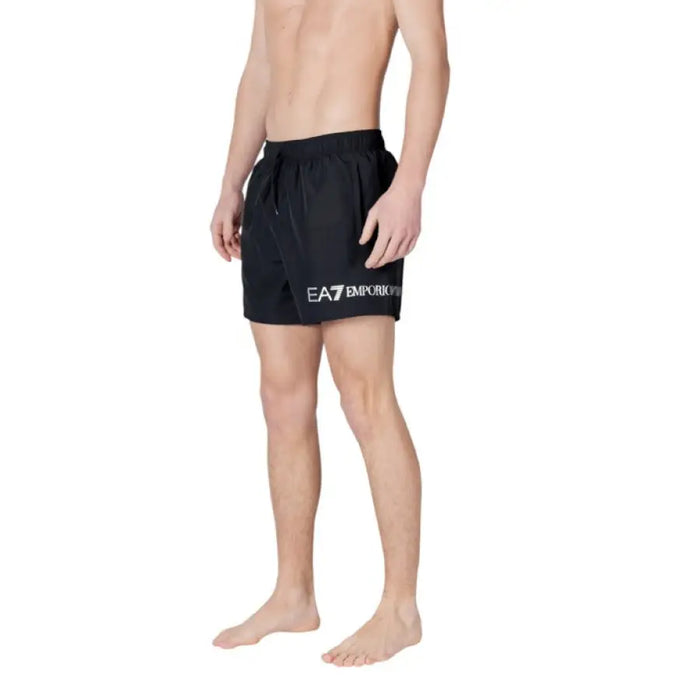 Ea7 Men’s Black Swimwear ideal for Spring and Summer, featuring stylish black swim trunks