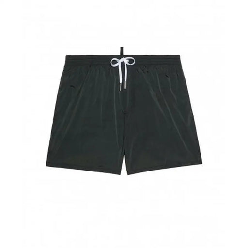Black swim trunks with icon Dsquared2 logo and white drawstring tie at the waist for swimwear use