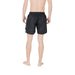Black swim trunks with a white logo for men’s swimwear, pool or beach use