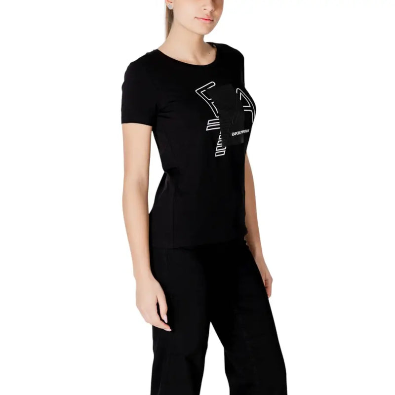 Black emporio armani short-sleeved t shirt with bold white geometric logo design on chest