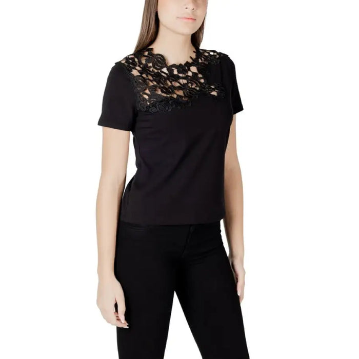 Black T shirt with lace detail for stylish casual wear