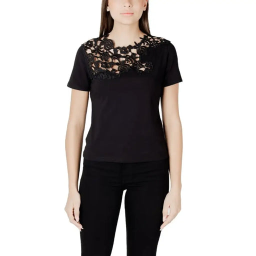 Black T shirt with elegant lace detail, stylish and comfortable for all occasions