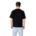 Black T-shirt and light blue pants from Armani Exchange for men, made of 100 percent cotton