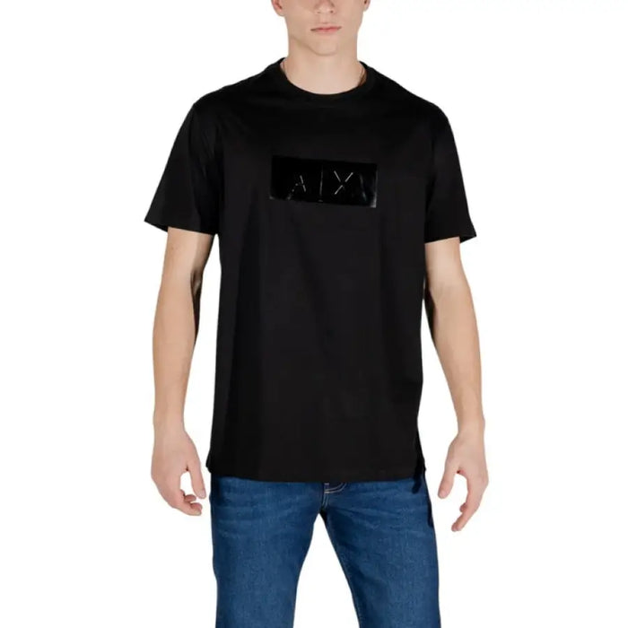 Black T-shirt featuring Armani Exchange logo from the Men’s White Print T-Shirt collection