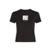 Black t-shirt featuring a small square graphic design by Calvin Klein Jeans