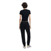 Black T-shirt and sweatpants outfit featuring Light Blue Denim Jogger Pants with Black Side Stripes
