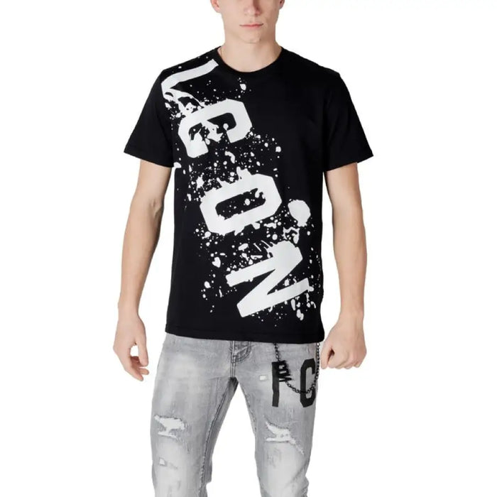 Black t-shirt featuring a white ’ICON’ graphic for the Icon Men’s Cotton T Shirt