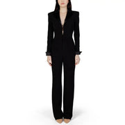 Elegant Silence Women Black Long Jumpsuit with Lapel Collar for sophisticated styling