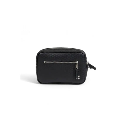 Black textured leather rectangular zipper pouch for accessories or storage