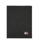 Black textured leather wallet featuring logo for stylish storage and organization