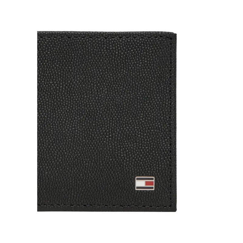 Black textured leather wallet featuring logo for stylish storage and organization