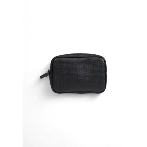Black textured leather zipper pouch for stylish storage and organization