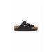 Black three-strap sandal displayed in the Black Three Strap Sandal product image