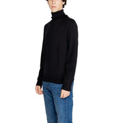 Black ribbed turtleneck sweater by Armani Exchange made of knit fabric for stylish and comfortable wear