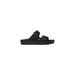 Black two-strap sandal displayed in a product image suitable for online footwear shopping