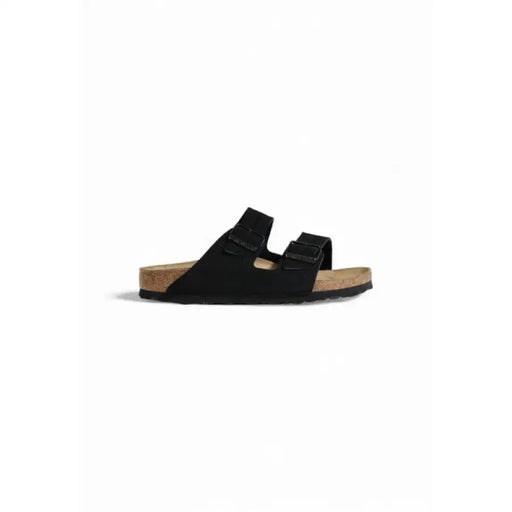 Black two strap sandal displayed in a product image, ideal for casual and summer wear