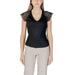 Black v-neck top with lace cap sleeves from Morgan De Toi Women’s collection