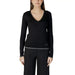 Black v-neck long-sleeve sweater with contrast trim detail by Liu Jo Women’s collection