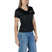 Liu Jo Black V-Neck Women’s T-Shirt featuring a small pocket detail made of 100% cotton