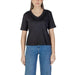 Black v-neck t-shirt with lace trim by Liu Jo, made from 100% cotton