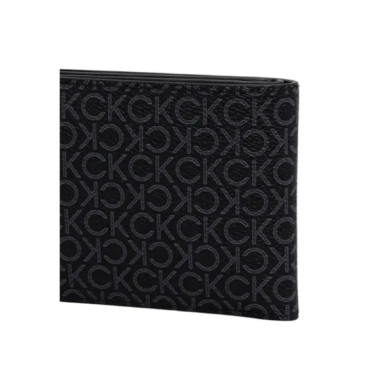 Black leather wallet featuring a repeating CK pattern for style and sophistication