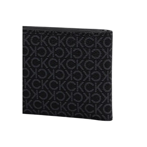 Black leather wallet featuring a repeating CK pattern for style and sophistication