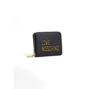 Black wallet featuring a gold zipper and elegant lettering for stylish accessories