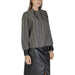Black and white checkered blouse with long sleeves and collar for women’s fashion