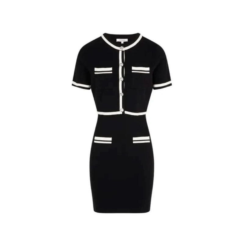 Black and white knit dress from Morgan De Toi featuring front pockets and short design