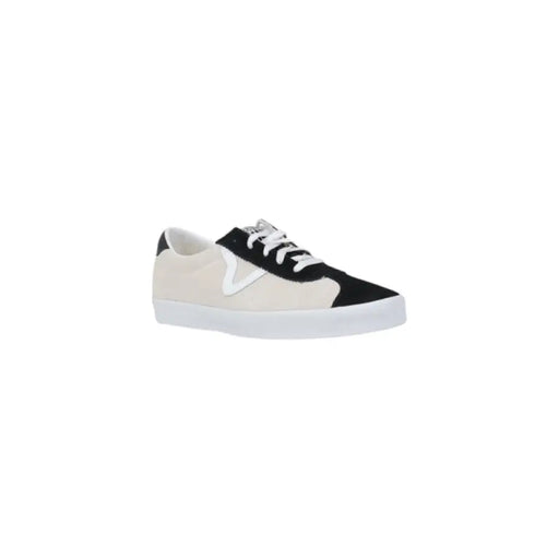Black and white Vans suede canvas sneakers displayed in a product image